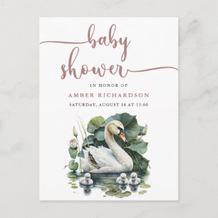 Mauve Elegante Script Minimalistisch Swan Baby Sho Einladungspostkarte