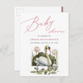Mauve Elegante Script Minimalistisch Swan Baby Sho Einladungspostkarte (Vorne/Hinten)