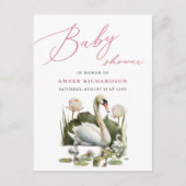 Mauve Elegante Script Minimalistisch Swan Baby Sho Einladungspostkarte (Vorderseite)