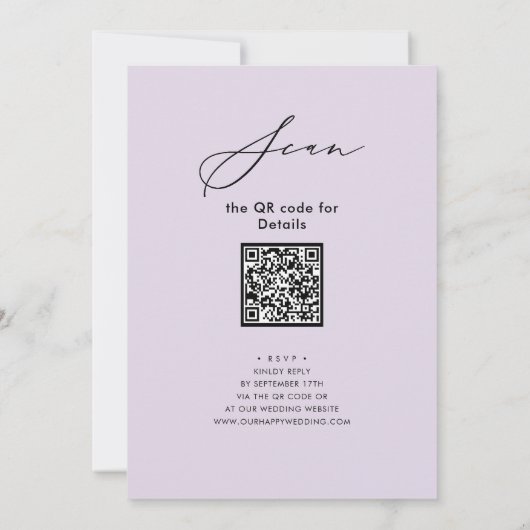 Mauve Elegante Script Probe Dinner Minimal QR Einladung (Rückseite)