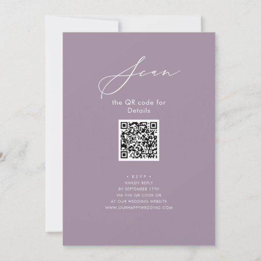 Mauve Elegante Script Probe Dinner Minimal QR Einladung (Rückseite)