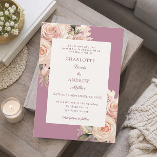 Mauve Elfenbein staubige Rosen Blumen Hochzeit Einladung
