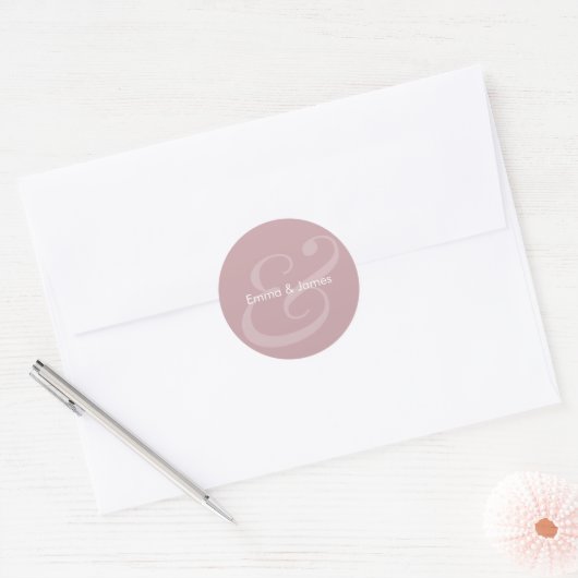 Mauve-Et-Zeichen-Hochzeit | Monogramm Runder Aufkleber (Umschlag)