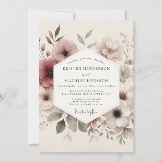 Mauve Ethereal Bloom Wedding Einladung (Vorderseite)