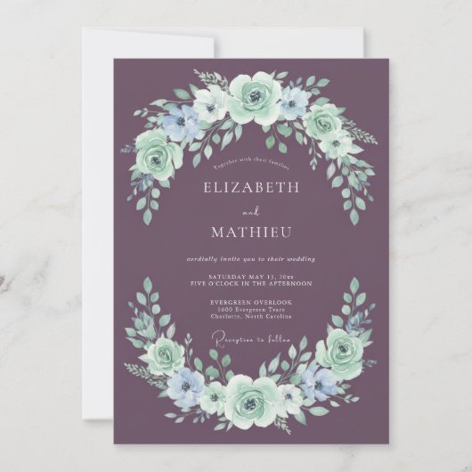 Mauve Exquisite Botanical Wedding Einladung (Vorderseite)