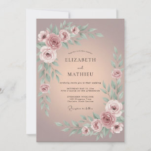 Mauve-farbene, gedämpfte botanische Hochzeit Einladung