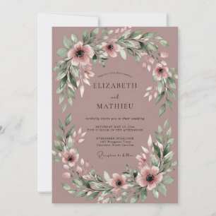 Mauve faszinierende botanische Hochzeit Einladung