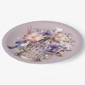 Mauve Finery Lila Pink Birdcage Dusche Pappteller (Schrägansicht)