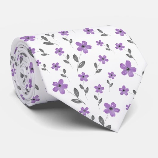 Mauve Five Petal Watercolor Blume Muster Krawatte (Gerollt)