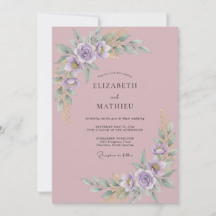 Mauve Flieder-Pfingstrosen-Hochzeit Einladung