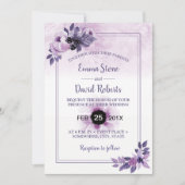 Mauve Flora Hochzeit Wasserfarben Elegante Frühjah Einladung (Vorderseite)