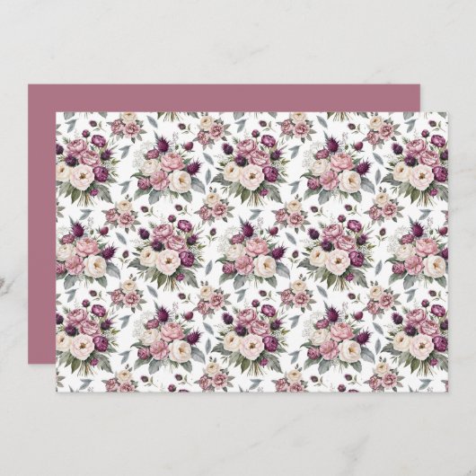 Mauve Floral Botanical Note Card Mitteilungskarte (Vorne/Hinten)