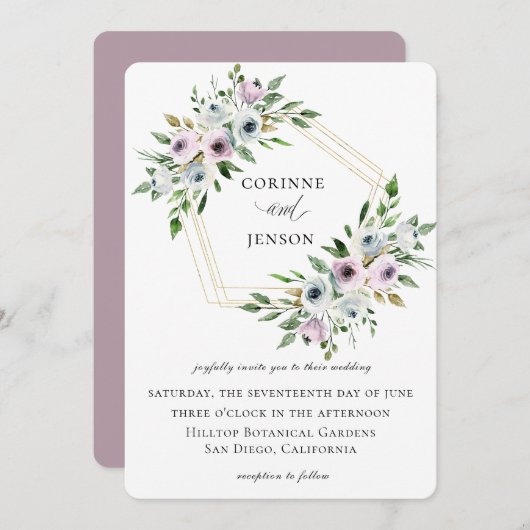 Mauve Floral Geometric Wedding Einladung (Vorne/Hinten)