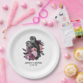 Mauve Floral Glam Gothic Owls Pappteller (Party)