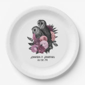 Mauve Floral Glam Gothic Owls Pappteller (Vorderseite)