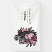 Mauve Floral Glam Gothic Owls Wedding Banner (Vertikal)