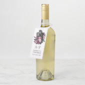 Mauve Floral Glam Gothic Owls Wedding Bottle Hange Flaschenanhänger (Angewinkelt)