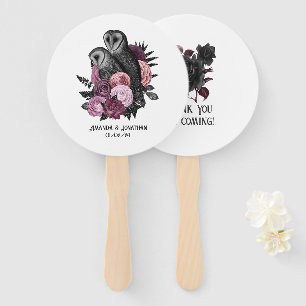 Mauve Floral Glam Gothic Owls Wedding Fächer