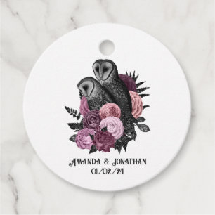 Mauve Floral Glam Gothic Owls Wedding Geschenkanhänger