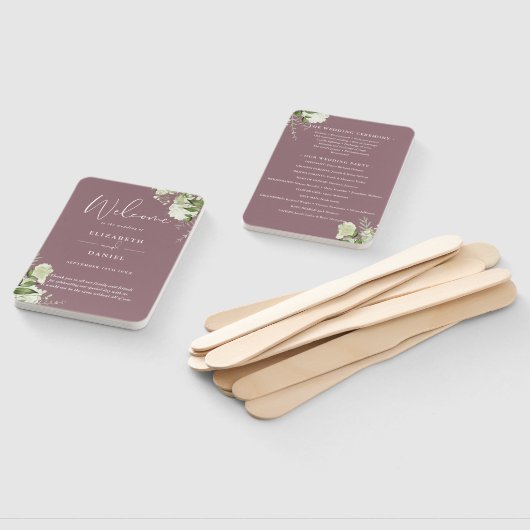 Mauve Floral Greenerity Wedding Program Fächer (Non-assembled)