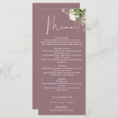 Mauve Floral Greenery Monogram Wedding Dinner Menükarte (Vorne/Hinten)