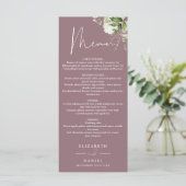 Mauve Floral Greenery Monogram Wedding Dinner Menükarte (Stehend Vorderseite)