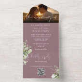 Mauve Floral Greenery QR Code Wedding Foto All In One Einladung (Innen Boden)
