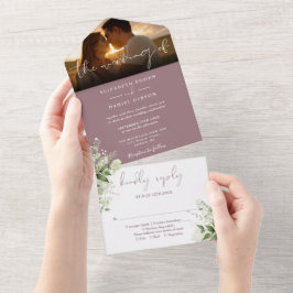 Mauve Floral Greenery Wedding Foto All In One Einladung