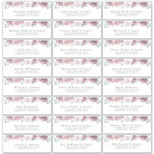 Mauve Floral Individual Guest Address Labels (Vorderseite)
