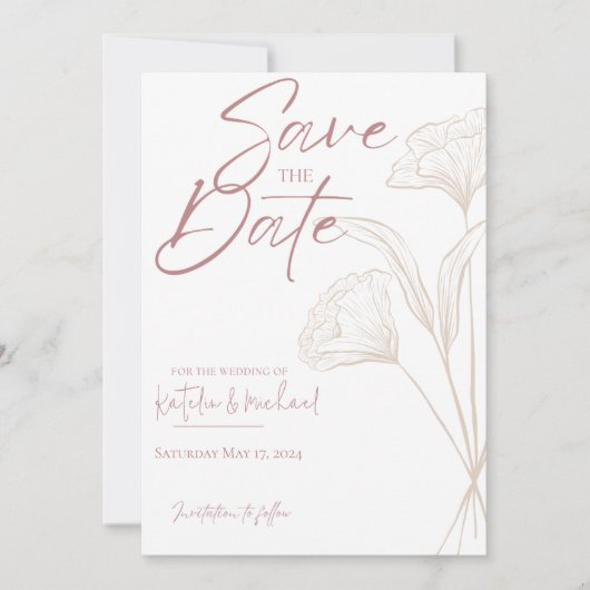 Mauve Floral Modern Wedding rettet das Datum Save The Date (Vorderseite)