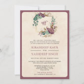 Mauve Floral QR Code Anand Karaj Sikh Wedding Einladung (Vorderseite)