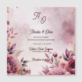 Mauve Floral Romantic Blush Wedding Invitation Magnetkarte