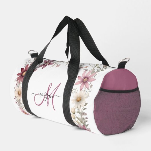 Mauve Floral Small Personalized Gym Duffel Bag Duffle Bag (Rechte Ecke)
