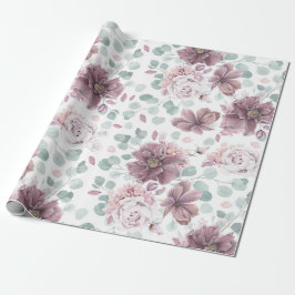 Mauve Floral und Eukalyptus Blätter Elegant Geschenkpapier