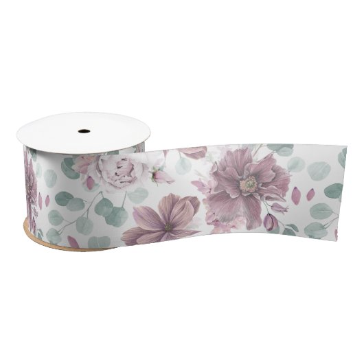 Mauve Floral und Greenery Muster Elegant Satinband (Spule)