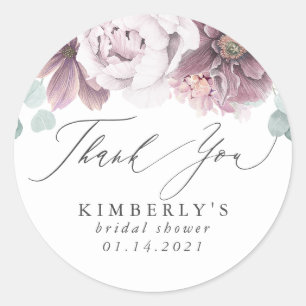 Mauve Floral Vielen Dank Runder Aufkleber