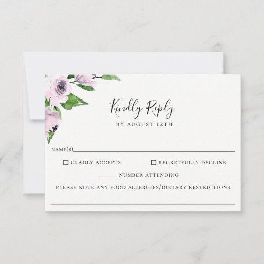Mauve Floral Wedding Food Allergy RSVP Card (Vorderseite)