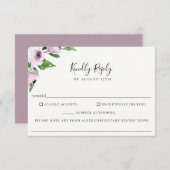 Mauve Floral Wedding Food Allergy RSVP Card (Vorne/Hinten)