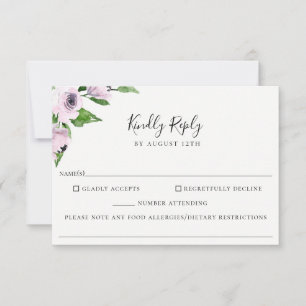 Mauve Floral Wedding Food Allergy RSVP Card Karte