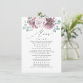 Mauve Floral Wedding Menu Menükarte (Stehend Vorderseite)