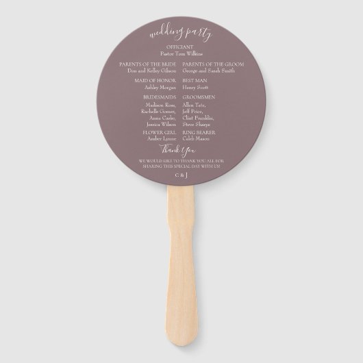 Mauve Floral Wedding Program Hand Fans Fächer (Rückseite)