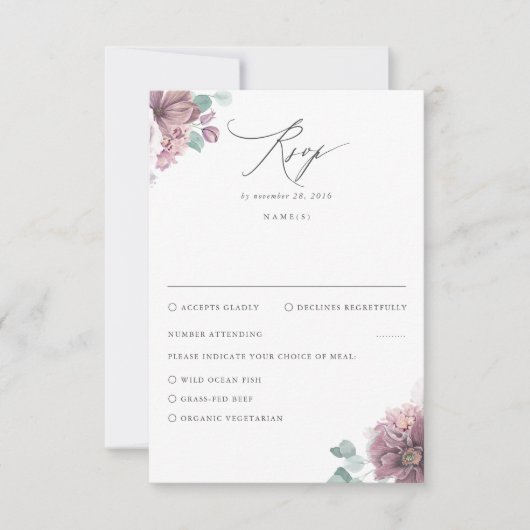 Mauve Floral Wedding RSVP Karte (Vorderseite)