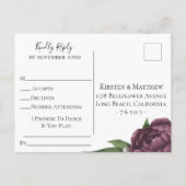 Mauve Floral Wedding RSVP Song Request Einladungspostkarte (Rückseite)