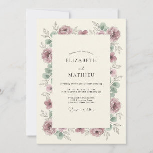 Mauve Florale Hochzeit Einladung