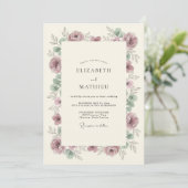 Mauve Florale Hochzeit Einladung (Stehend Vorderseite)