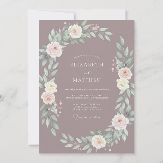 Mauve Florale Hochzeitsbogen Einladung (Vorderseite)