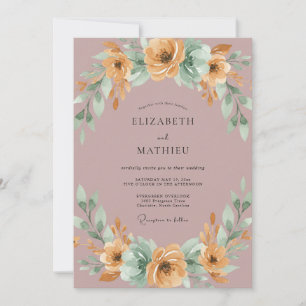 Mauve Florale Hochzeitsgirlande Einladung