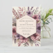 Mauve Florale Hochzeitsromantik Einladung (Stehend Vorderseite)