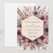Mauve Florale Hochzeitsromantik Einladung (Vorne/Hinten)