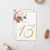 Mauve Florals Luxe Gold Edge Tischnummer (Vorderseite/Rückseite Beispiel)